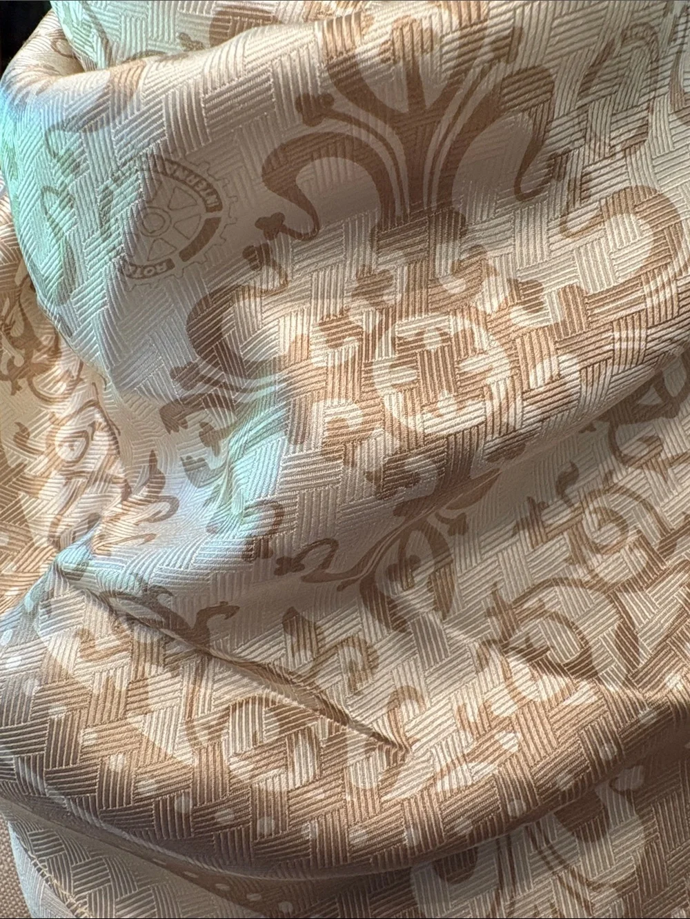Vintage Russell Hampton beige and cream silk patterned scarf
